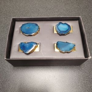 Vtg. Alabaste Blue Stone Napkins Ring Holder With Heavy Brass Ring.